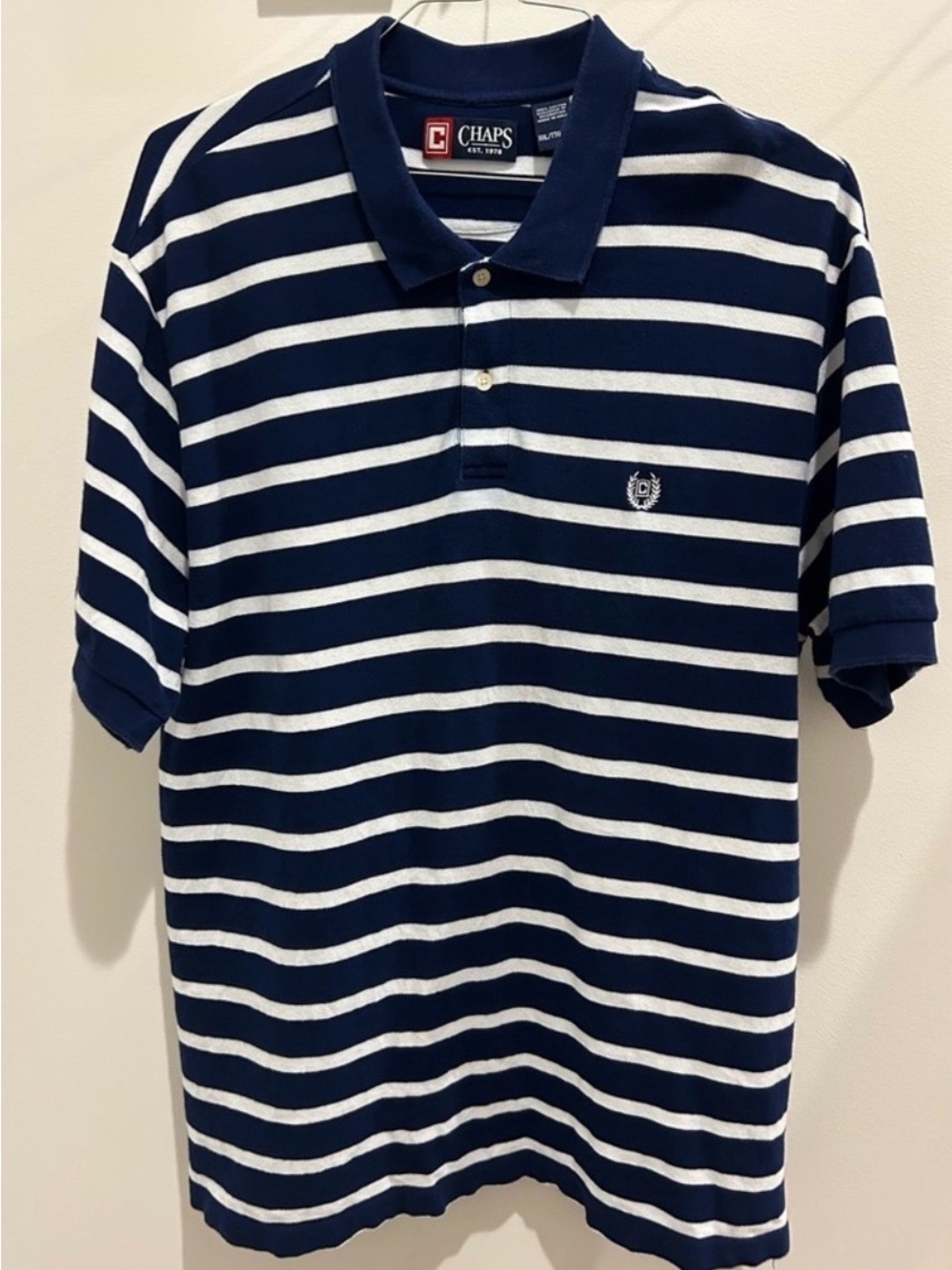 Chaps Striped Polo in Navy and White